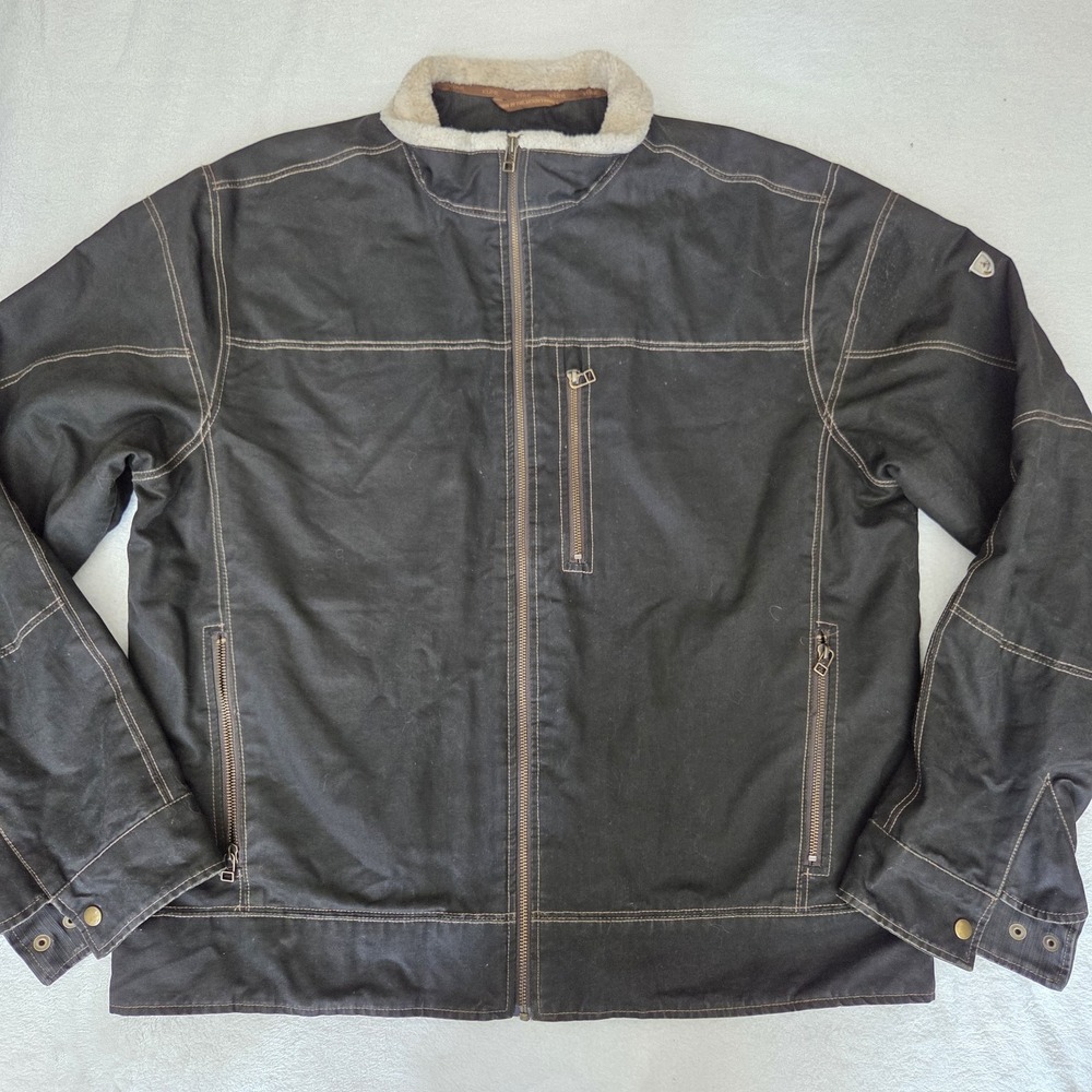 KUHL Born In The Mountains Black Jacket Vintage Patina Lined Canvas XXL Mens